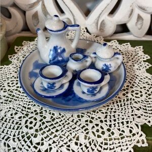 Blue and White Ceramic Miniature Tea Set with box